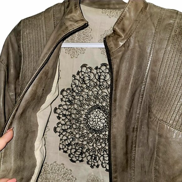 Vintage khaki leather jacket - Picture 4 of 6